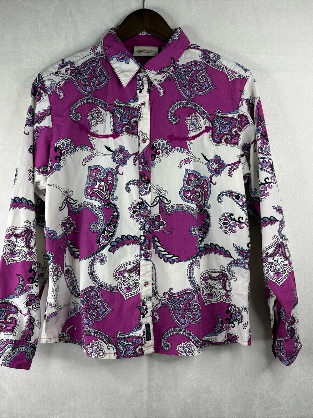 Wrangler Womens Western Shirt L Pink Paisley Snap Button Rodeo Cowgirl